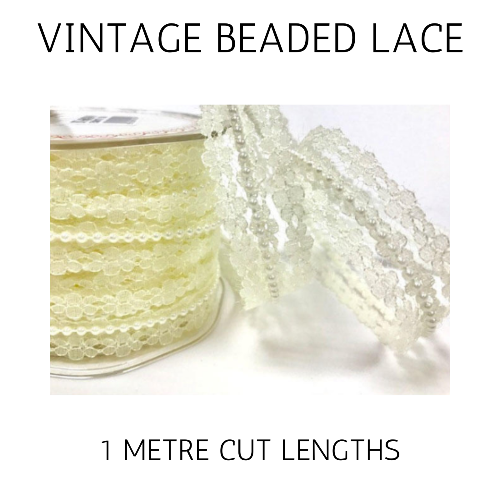 Vintage Ivory Beaded Lace Trimming Width 25mm0