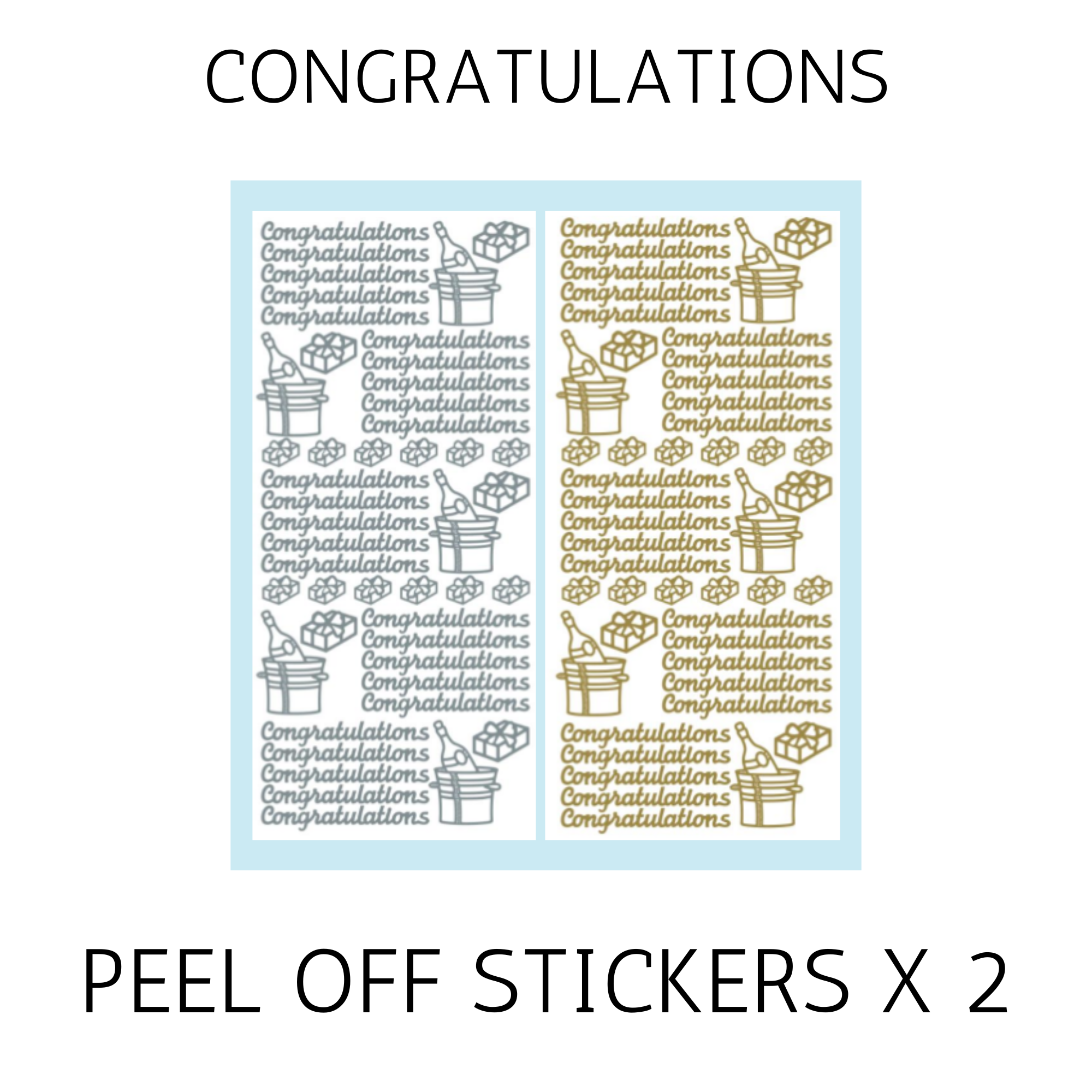2 sheets of "Congratulations" Peel-off stickers in Gold and Silver